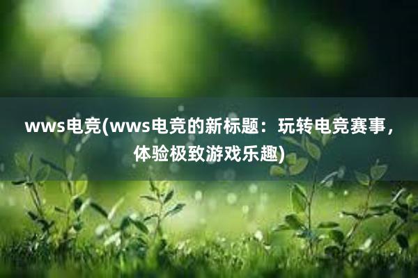 wws电竞(wws电竞的新标题：玩转电竞赛事，体验极致游戏乐趣)